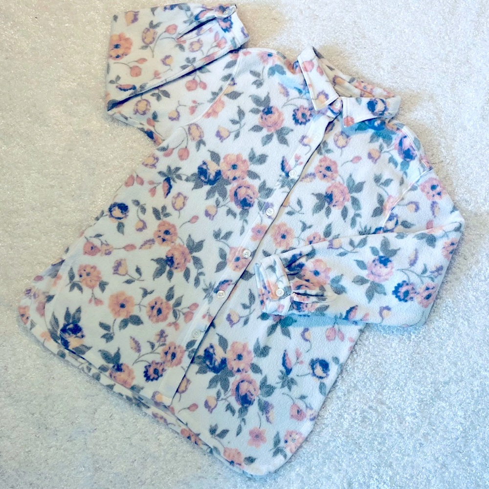 Vintage Button Down Floral Fleece Blouse/Jacket